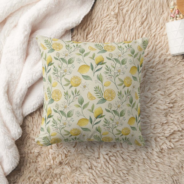 Lemons & Flowers Pattern - Throw Pillow (Blanket)