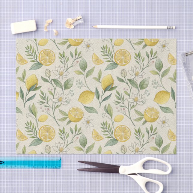 Lemons & Flowers Pattern Tissue Paper (Craft)