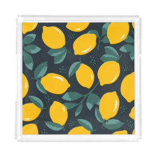 Lemons Flowers, Vintage Summer Texture. Acrylic Tray