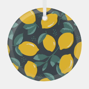 Lemons Flowers, Vintage Summer Texture. Glass Ornament