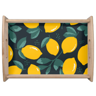 Lemons Flowers, Vintage Summer Texture. Serving Tray