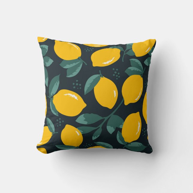 Lemons Flowers, Vintage Summer Texture. Throw Pillow (Front)