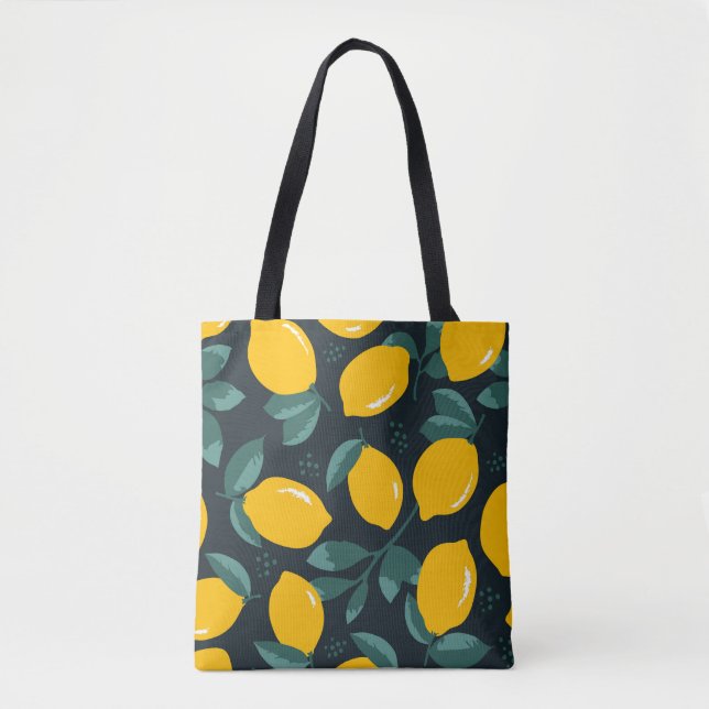 Lemons Flowers, Vintage Summer Texture. Tote Bag (Front)