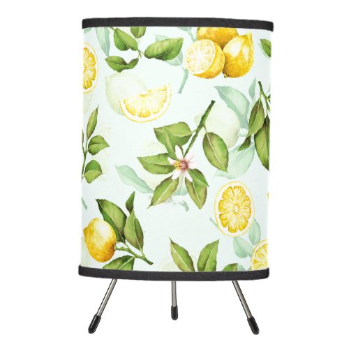 Lemons Fruit Watercolor Summer Fruit Pattern Mint Tripod Lamp