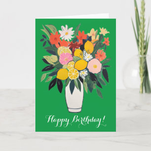 Lemons & Fruits in Vase - Happy Birthday Card