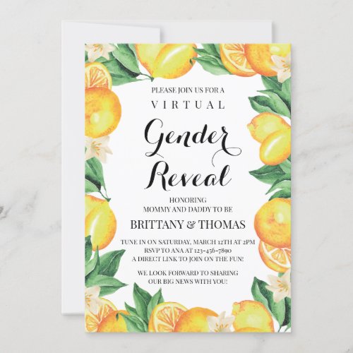 Lemons Gender Reveal Invitation Custom Text