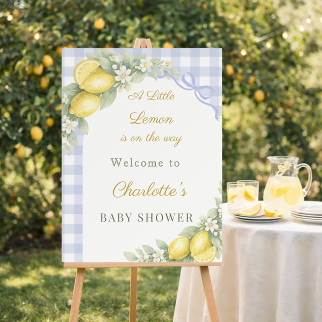 Lemons gingham blue bow boy welcome Baby Shower Foam Board (Creator Uploaded)
