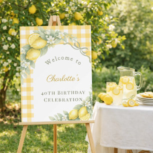 Lemons gingham bow garden birthday welcome foam board