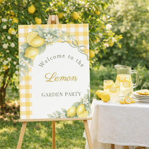 Lemons gingham bow garden party welcome foam board