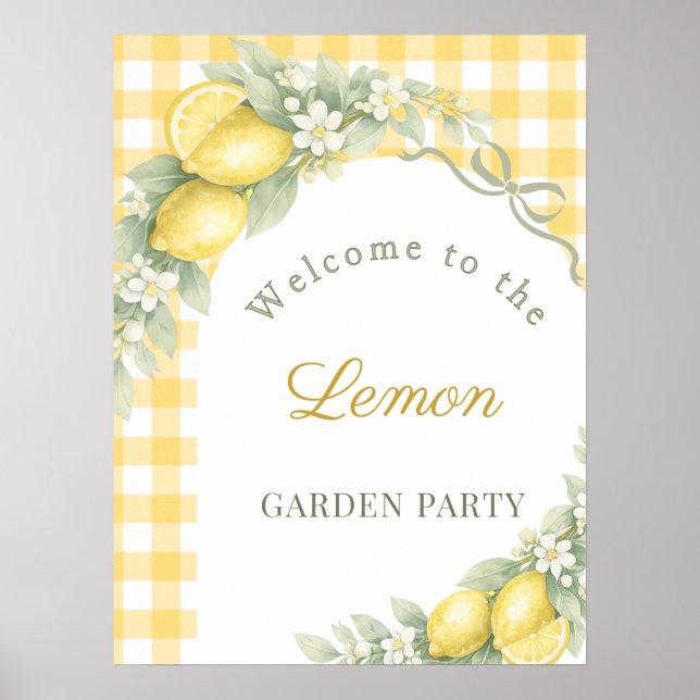 Lemons gingham bow garden party welcome poster (Front)