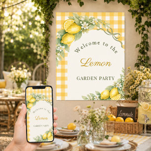 Lemons gingham bow garden party welcome poster