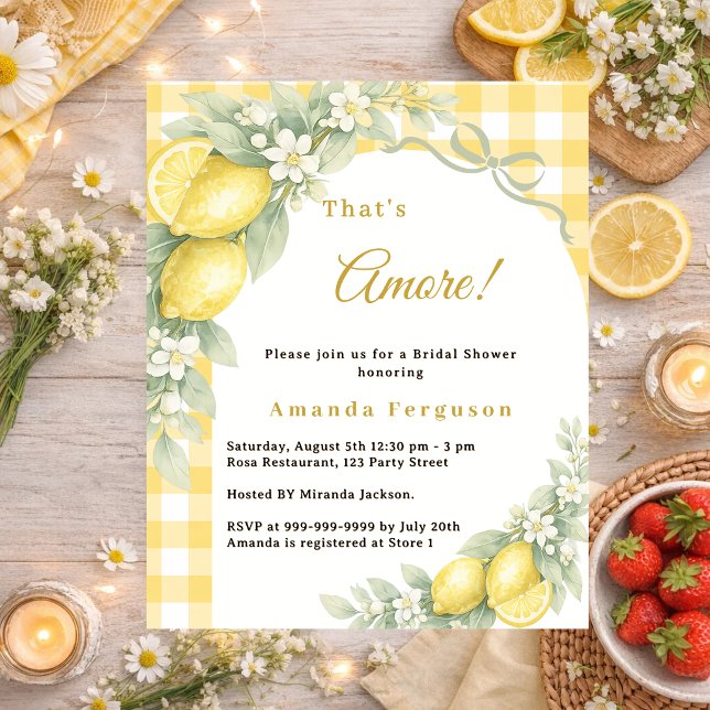 Lemons gingham italian Bridal Shower invitation (Creator Uploaded)