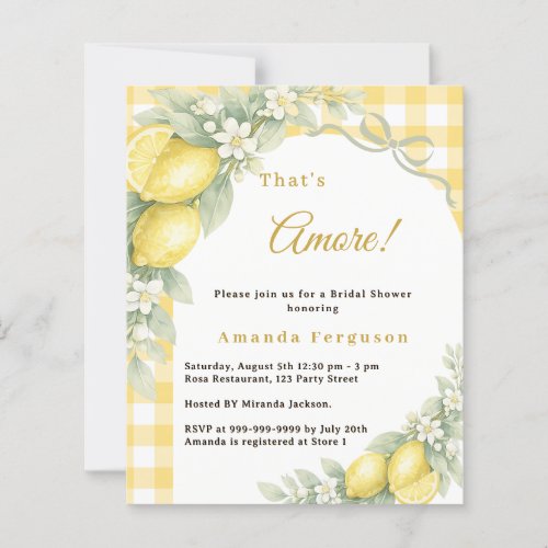 Lemons gingham italian Bridal Shower invitation