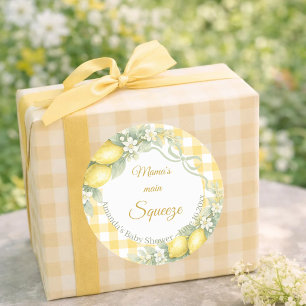 Lemons gingham mama's main squeeze Baby Shower Classic Round Sticker