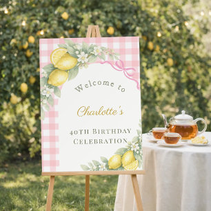 Lemons gingham pink bow garden birthday welcome foam board