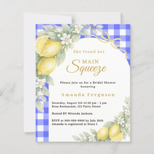 Lemons gingham squeeze Bridal Shower invitation