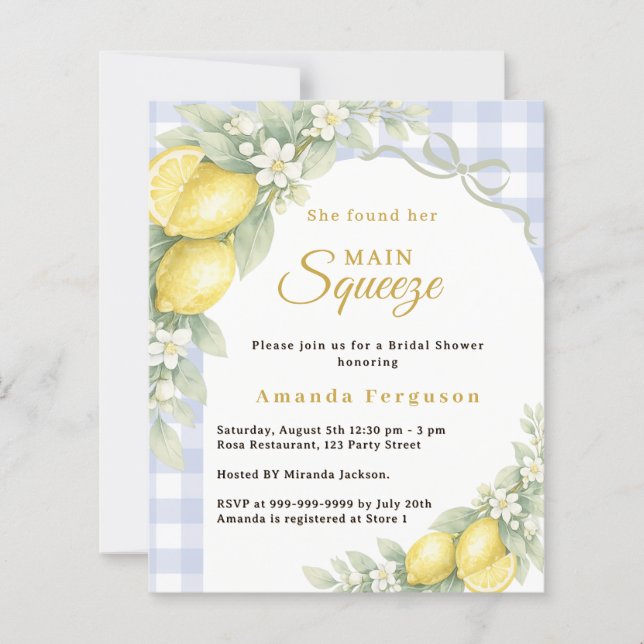 Lemons gingham squeeze Bridal Shower invitation (Front)