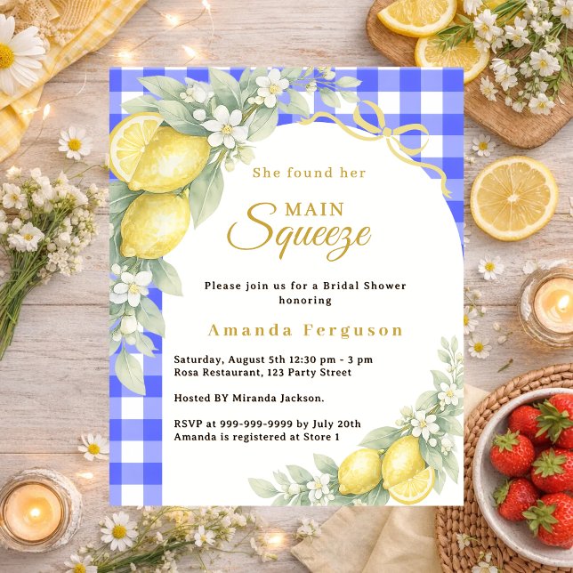 Lemons gingham squeeze Bridal Shower invitation (Creator Uploaded)