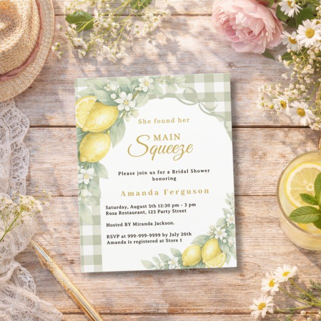 Lemons gingham squeeze Bridal Shower invitation (Creator Uploaded)