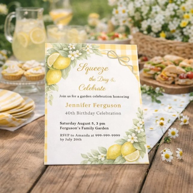 Lemons gingham summer garden birthday invitation (Creator Uploaded)