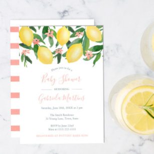 Lemons Girl Baby Shower, Citrus Yellow Soft Pink Invitation