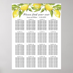 Lemons & Greenery 16 Tables Wedding SEATING CHART