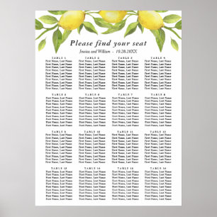 Lemons & Greenery 16 Tables Wedding SEATING CHART