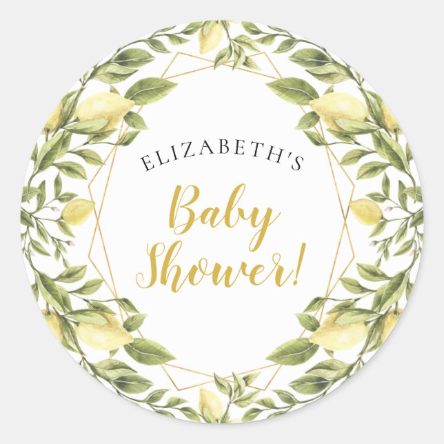 Lemons Greenery Baby Shower Classic Round Sticker (Front)