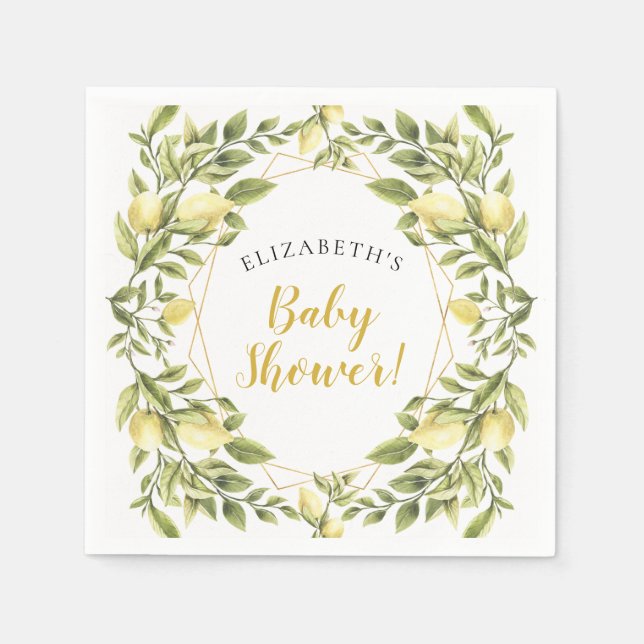 Lemons Greenery Baby Shower Napkins (Front)