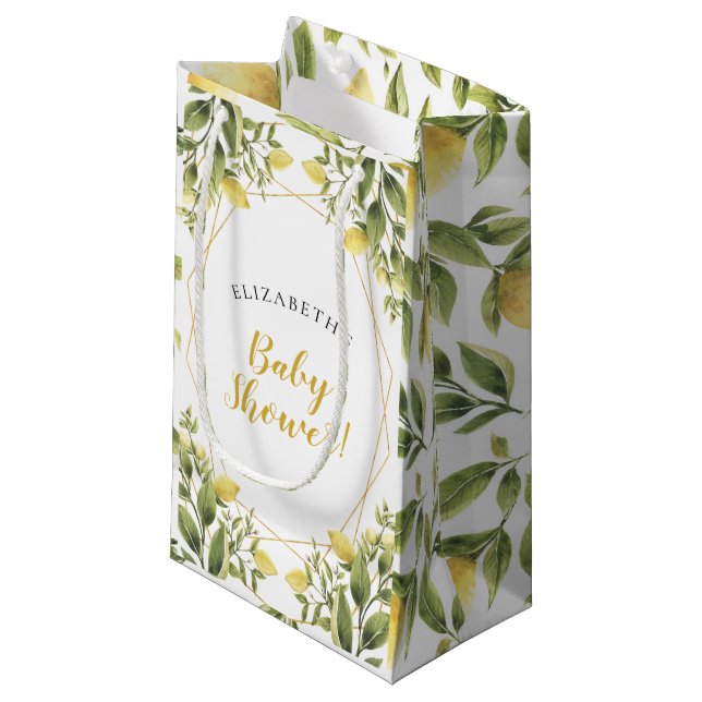 Lemons Greenery Baby Shower Small Gift Bag (Front Angled)