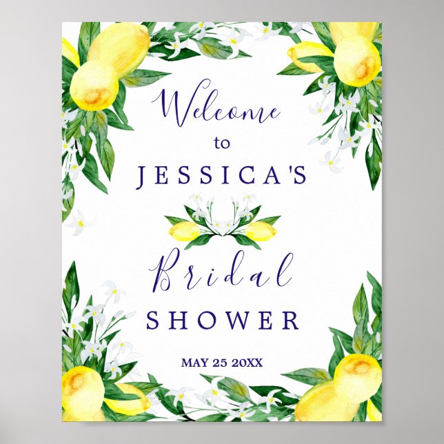 Lemons Greenery Blossom Bridal Shower Sign (Front)