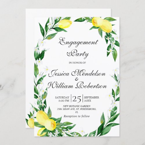 Lemons Greenery Blossom Engagement Party Invitation