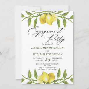 Lemons Greenery Blossom Engagement Party Invitation