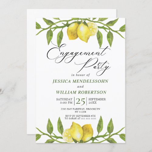 Lemons Greenery Blossom Engagement Party Invitation