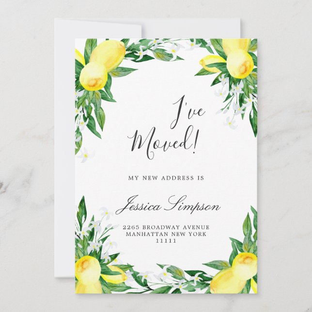 Lemons Greenery Blossom Moving Announcement Cards (Front)