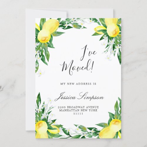 Lemons Greenery Blossom Moving Announcement Cards