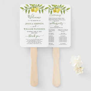 Lemons Greenery Blossom Wedding Program Hand Fan