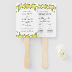 Lemons Greenery Blossom Wedding Program Hand Fan