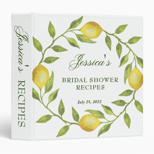 Lemons  Greenery Bridal Shower Recipe Binder