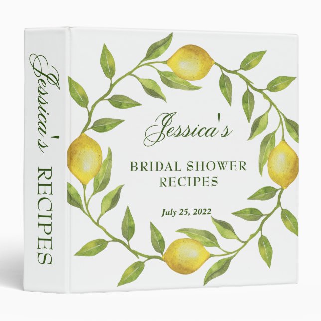 Lemons & Greenery Bridal Shower Recipe Binder (Front/Spine)