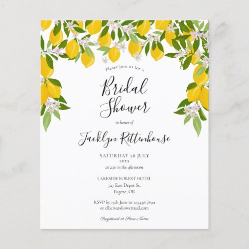 Lemons Greenery Budget Bridal Shower Invitation