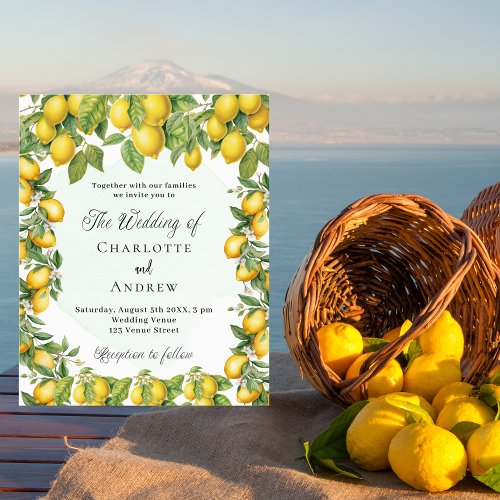 Lemons greenery elegant budget wedding invitation