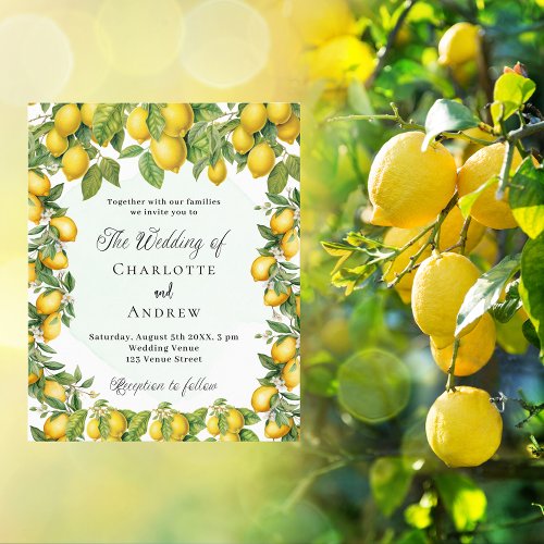 Lemons greenery elegant budget wedding invitation flyer