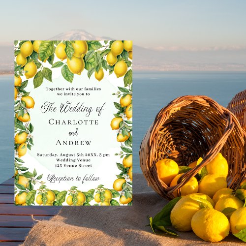 Lemons greenery elegant luxury wedding invitation