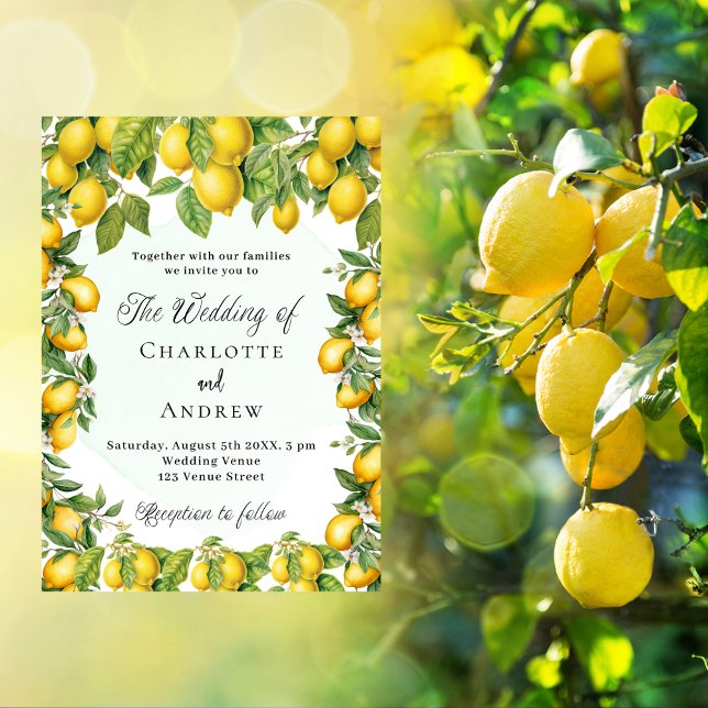 Lemons greenery elegant wedding invitation postcard (Creator Uploaded)