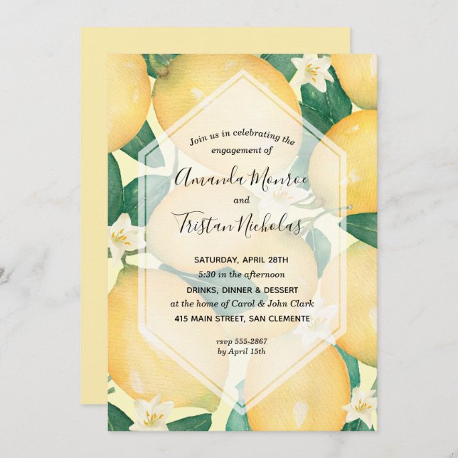 Lemons Greenery Engagement Party Invitations (Front/Back)
