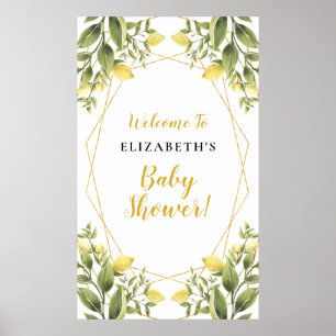 Lemons Greenery Geometric Frame Baby Shower Sign