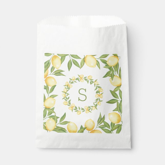 Lemons Greenery Monogram Elegant Favor Bag (Front)