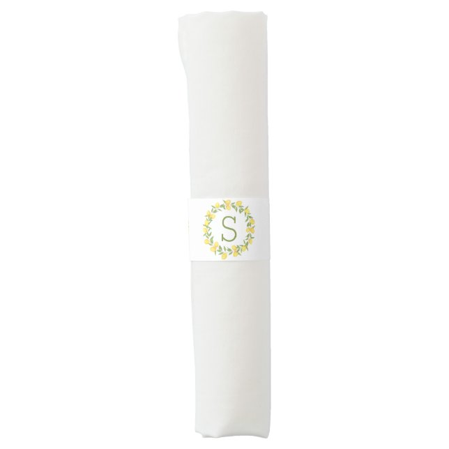 Lemons Greenery Monogram Elegant Napkin Bands (Front)