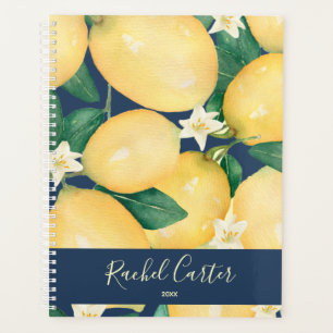 Lemons Greenery Personalized Navy Blue Planner